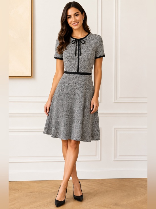 Karl Lagerfeld Dresses & Skirts - Karl Lagerfeld Paris Tweed Knit Fit & Flare Dress Size 4 Bow Neck